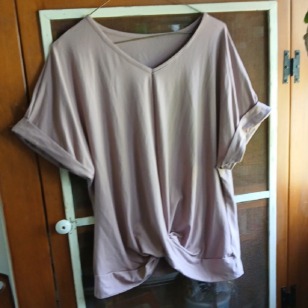 Women's V-Neck Knotted Top - Tan. Large